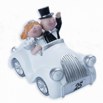Figur - Brautpaar im Auto, groß, weiss